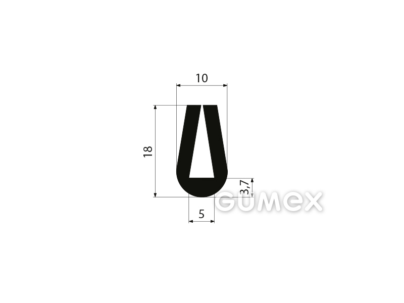"U" Gummiprofil, 18x10/5mm, 60°ShA, NBR, -40°C/+70°C, schwarz, 